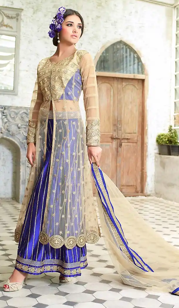 Beige Color and Net Fabric Disigner Stitched Kameez and Palazzo Pants with Dupatta | FH454171135