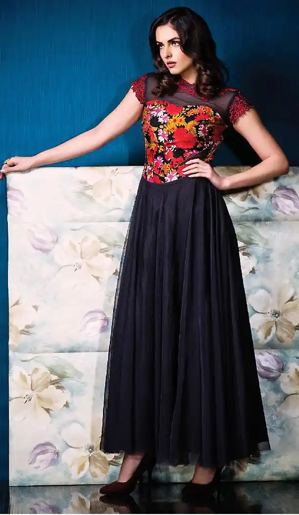 Navy Blue Color Raw Silk Party Wear Style Stitched Gowns | FH454771211