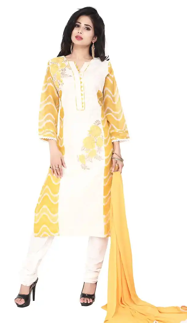 Yellow Color Cotton Straight Cut Readymade Churidar Kameez | FH455671313
