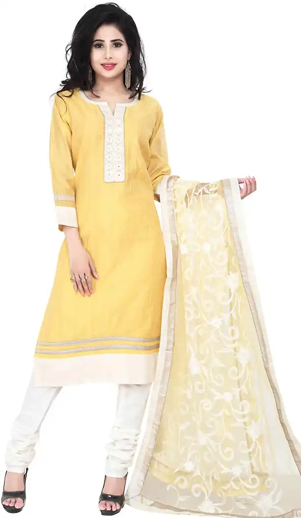Yellow Color Chanderi Silk Straight Cut Readymade Churidar Kameez | FH455671315