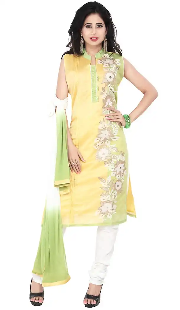 Yellow Color Chanderi Silk Straight Cut Readymade Churidar Kameez | FH455671316