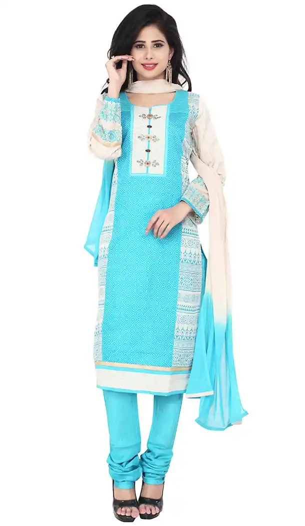 Sky Blue Color Chanderi Silk Straight Cut Readymade Churidar Kameez | FH455671318