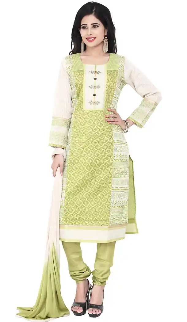 Mehendi Green Color Chanderi Silk Straight Cut Readymade Churidar Kameez | FH455671319