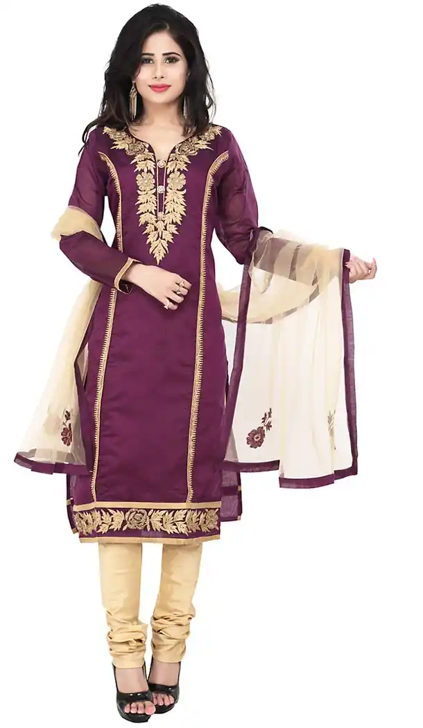Plum Color Chanderi Silk Straight Cut Readymade Churidar Kameez | FH455771339