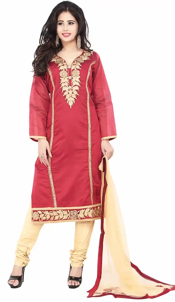 Maroon Color Chanderi Silk Straight Cut Readymade Churidar Kameez | FH455771340