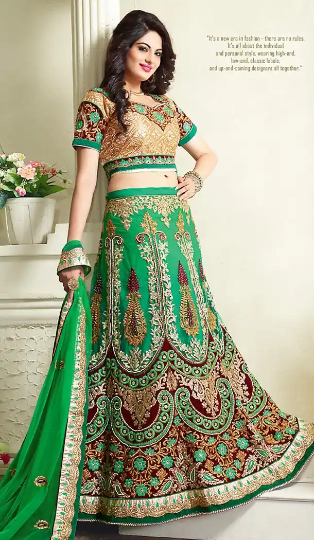 Chrome Green Color Net A Line Lehenga Bridal Lehenga Choli | FH455871329