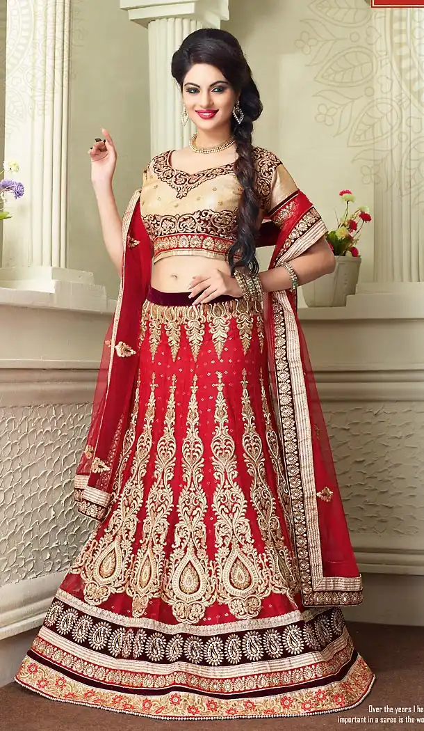 Crimson Color Net A Line Lehenga Bridal Lehenga Choli | FH455871334