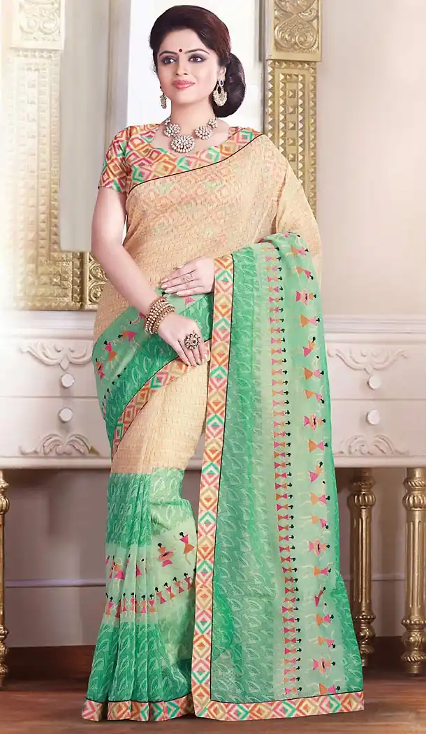 Super Net Fabric Beige Color Traditional Style Sarees With Stitched Blouse | FH456071374