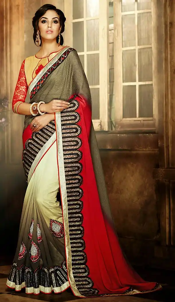 Polyester Fabric Red Color Traditional Style Sarees with Blouse | FH456171379