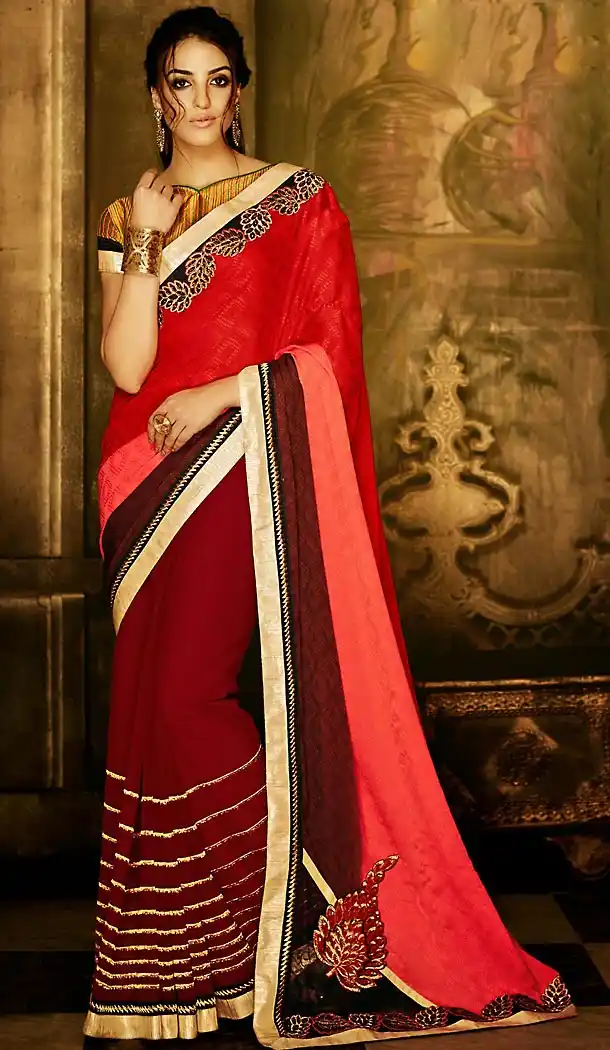 Polyester Fabric Red Color Traditional Style Sarees with Blouse | FH456171383