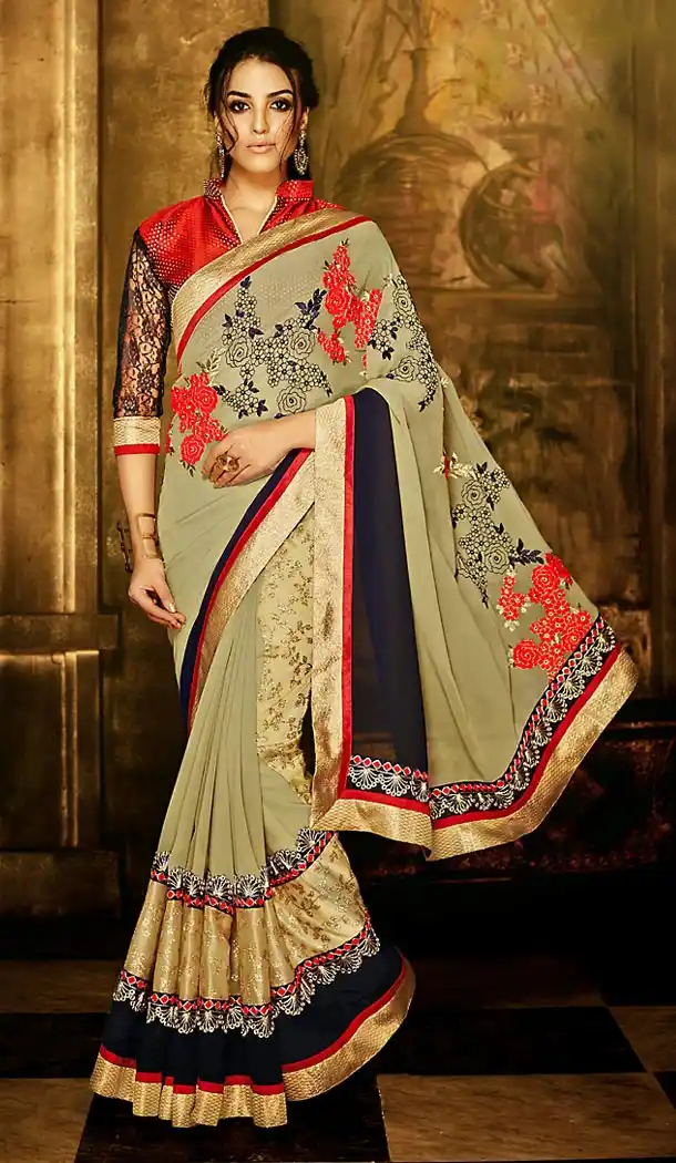 Georgette Fabric Tan Brown Color Traditional Style Sarees with Blouse | FH456171385
