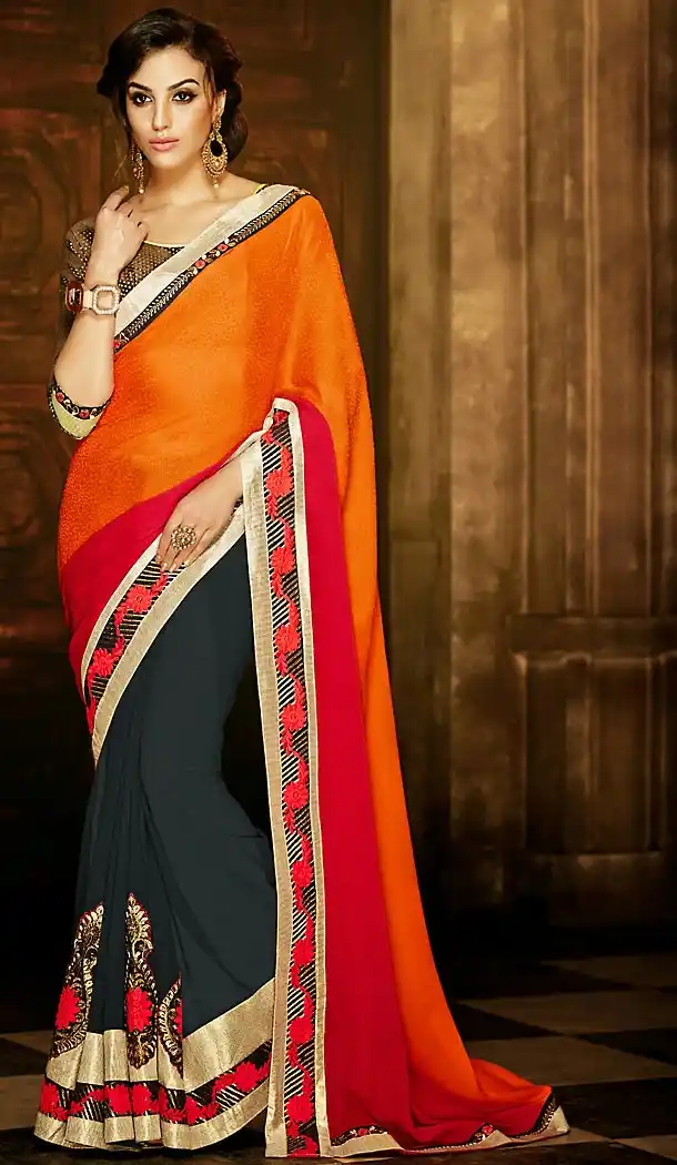 Georgette Fabric Orange Color Traditional Style Sarees with Blouse | FH456171386
