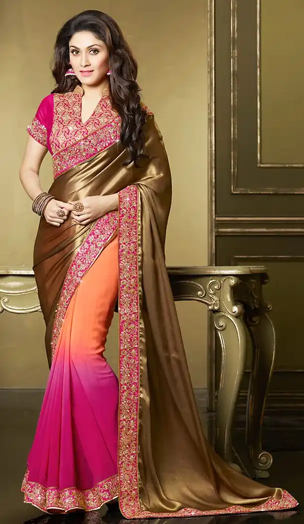 Satin Fabric Deep Pink Color Party Wear Style Sarees with Blouse | FH456271388
