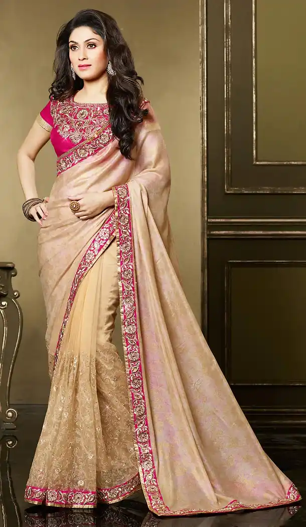 Satin Fabric Crimson Color Party Wear Style Sarees with Blouse | FH456271390