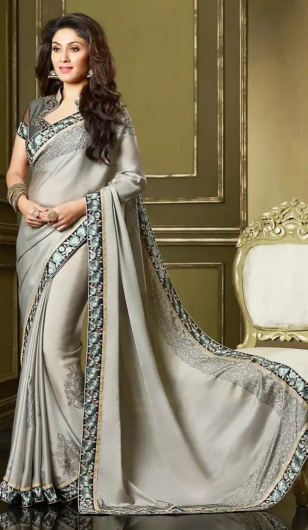 Georgette Fabric Dove Color Party Wear Style Sarees with Blouse | FH456271393