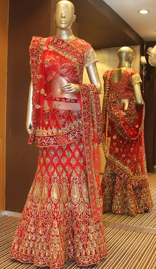 Stunning Red Color Net Bridal Wedding Readymade Lehengas | FH456371411