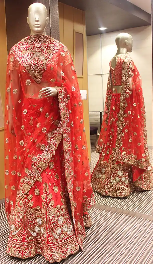 Stunning Red Color Net A Line Bridal Wedding Readymade Lehengas | FH456371412
