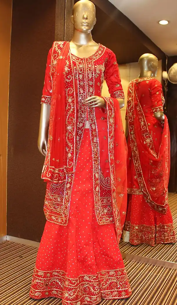 Stunning Beige Color Dupioni Raw Silk A Line Bridal Wedding Readymade Lehengas | FH456371415