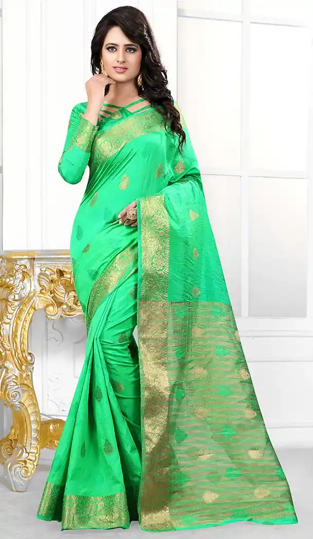 Banarasi Silk Fabric Mint Green Color Casual Wear Sarees with Blouse | FH456671446