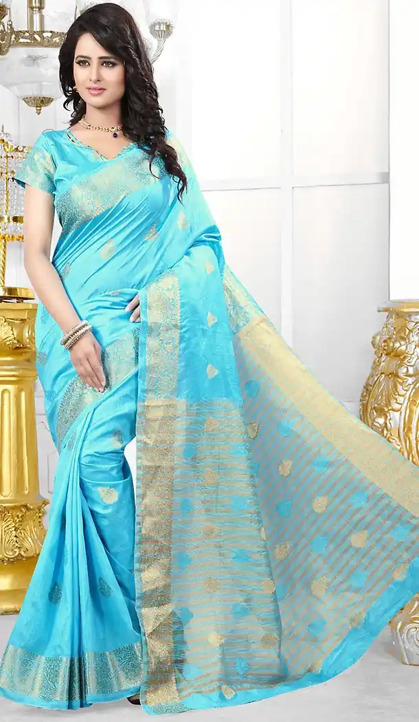 Banarasi Silk Fabric Sky Blue Color Casual Wear Sarees with Blouse | FH456671450