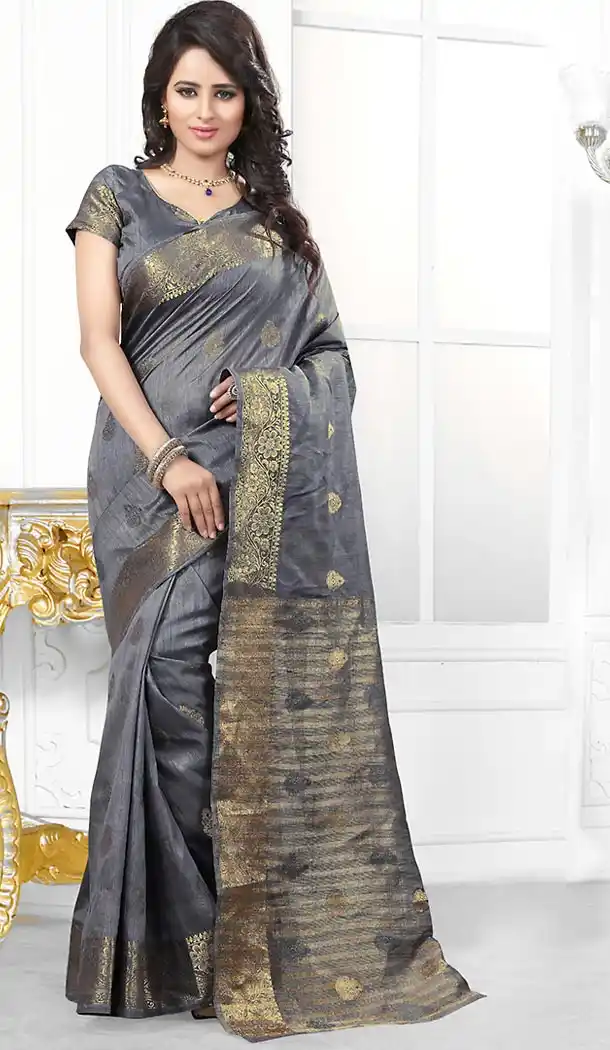 Banarasi Silk Fabric Slate Gray Color Casual Wear Sarees with Blouse | FH456671451