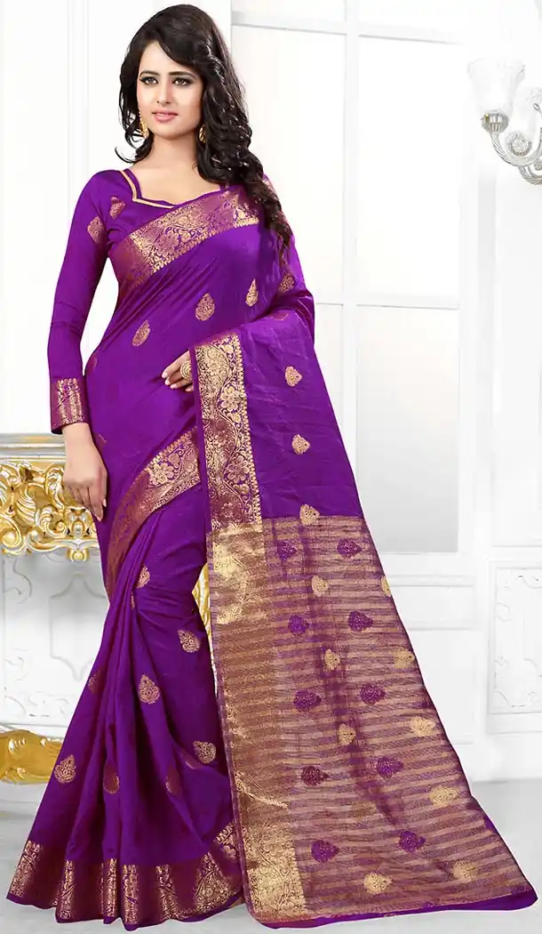 Banarasi Silk Fabric Purple Color Casual Wear Sarees with Blouse | FH456671452