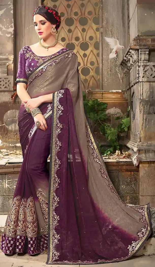 Georgette Fabric Tan Brown Color Traditional Wear Sarees with Blouse | FH456771458