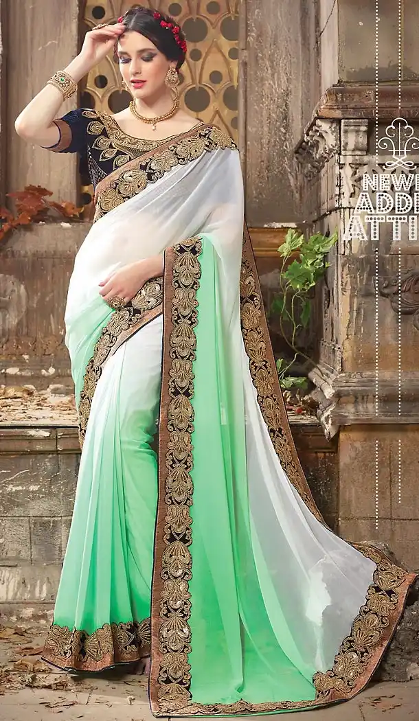 Georgette Fabric Mint Green Color Traditional Wear Sarees with Blouse | FH456771459