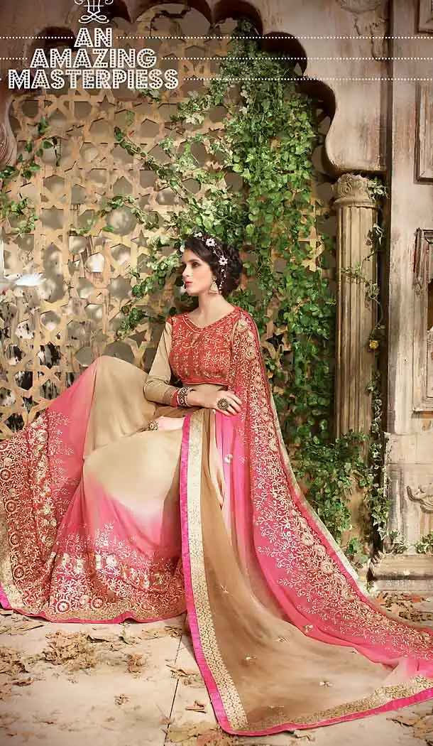 Georgette Fabric Brown Color Traditional Wear Sarees with Blouse | FH456771464