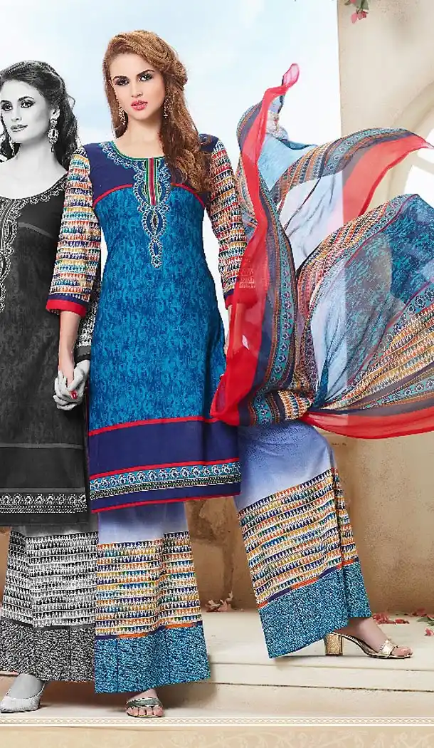 Blue Color Simple Cotton Stitched Palazzo Dresses‎ with Dupatta | FH456871466