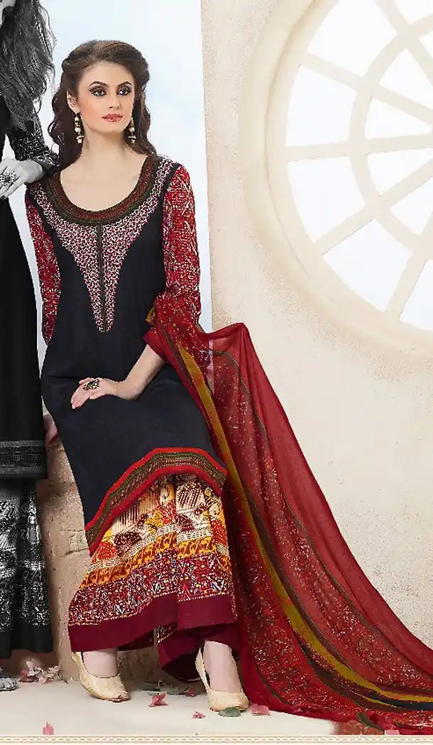 Navy Blue Color Simple Cotton Stitched Palazzo Dresses‎ with Dupatta | FH456871470