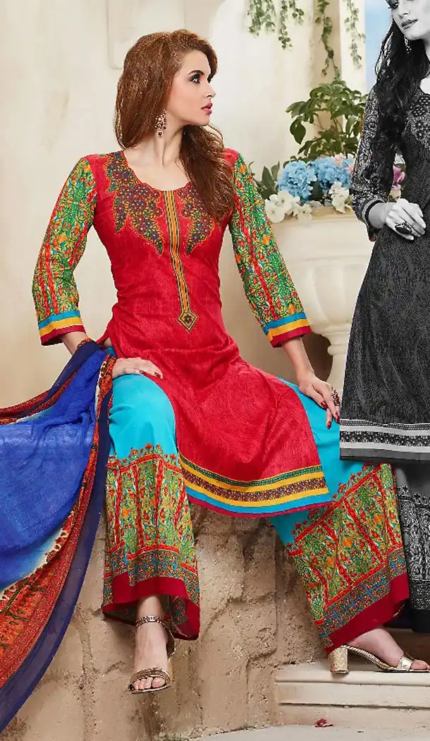 Red Color Simple Cotton Stitched Palazzo Dresses‎ with Dupatta | FH456871473