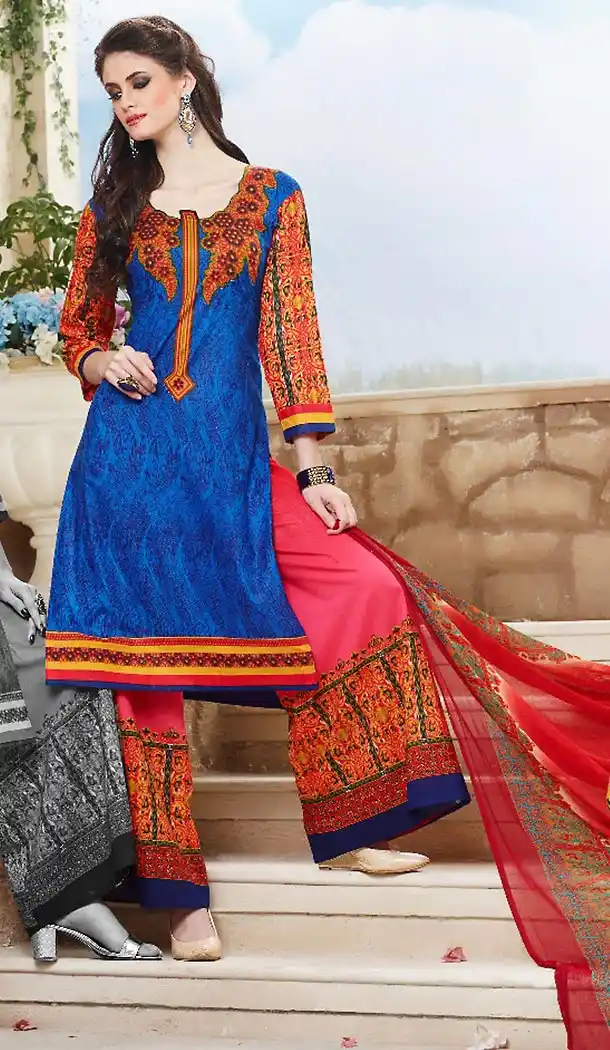 Blue Color Simple Cotton Stitched Palazzo Dresses‎ with Dupatta | FH456871474