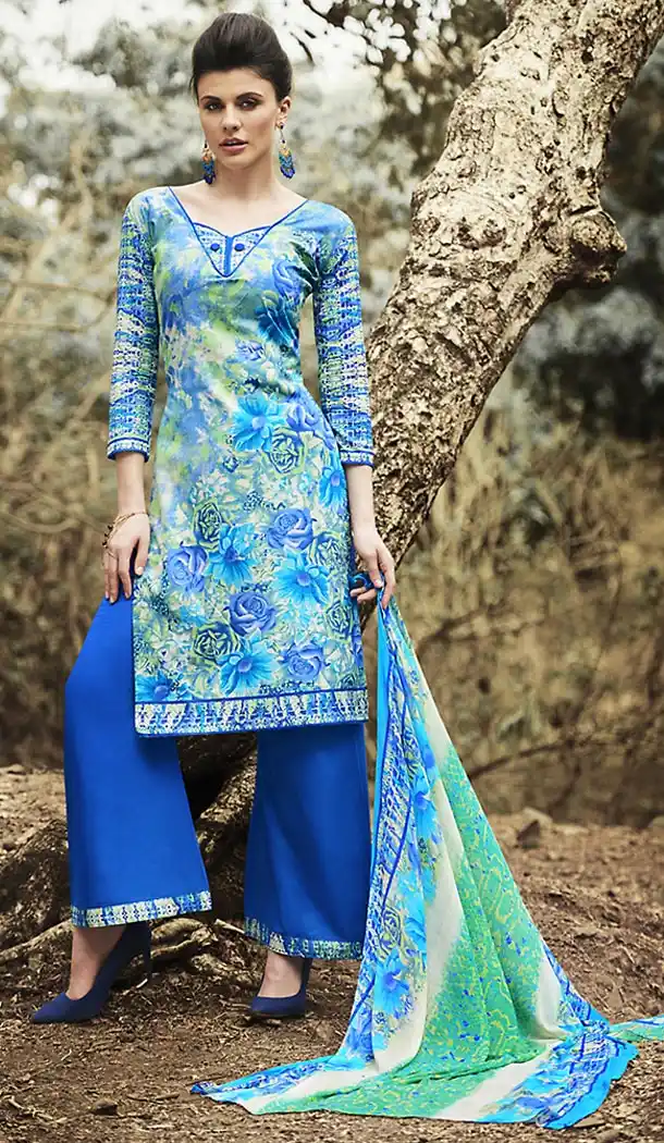 Multiple Color Simple Printed Cotton Stitched Palazzo Dresses‎ with Dupatta | FH456971503