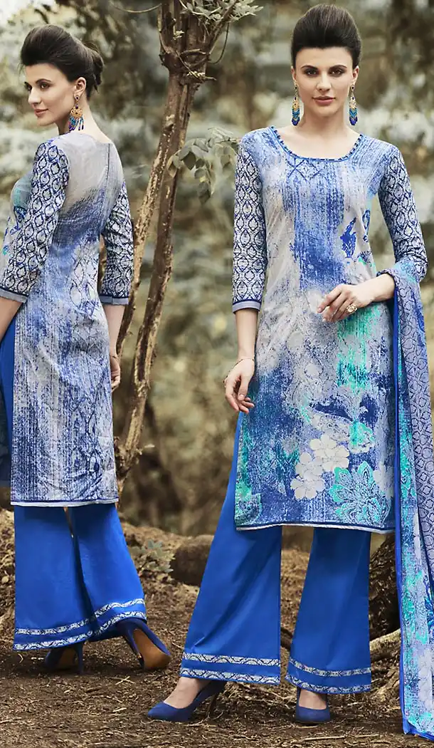 Dove Color Simple Printed Cotton Stitched Palazzo Dresses‎ with Dupatta | FH456971504