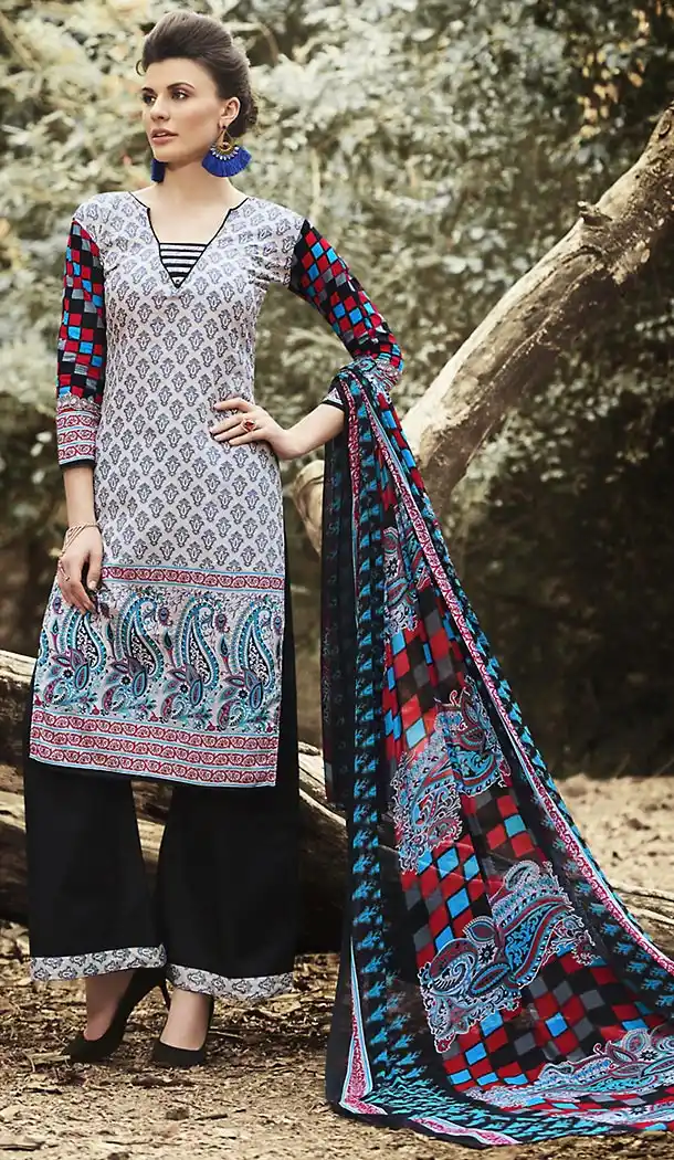 Dove Color Simple Printed Cotton Stitched Palazzo Dresses‎ with Dupatta | FH456971505