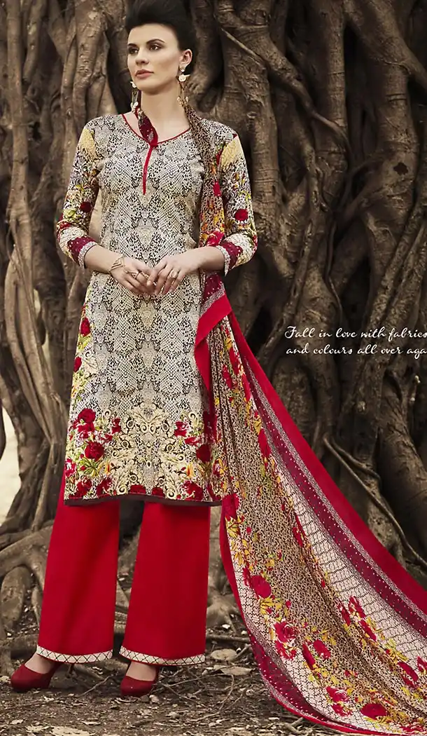 Multiple Color Simple Printed Cotton Stitched Palazzo Dresses‎ with Dupatta | FH456971507
