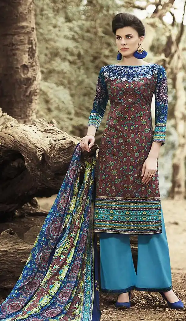 Maroon Color Simple Printed Cotton Stitched Palazzo Dresses‎ with Dupatta | FH456971508