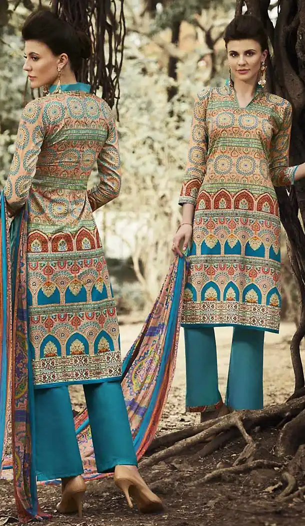 Tan Brown Color Simple Printed Cotton Stitched Palazzo Dresses‎ with Dupatta | FH456971512