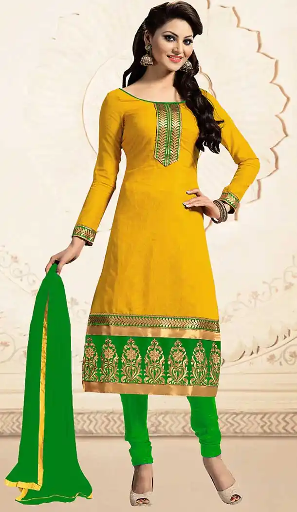 Butter Scotch Color Chanderi Silk Straight Cut Churidar Kameez with Dupatta | FH457071481
