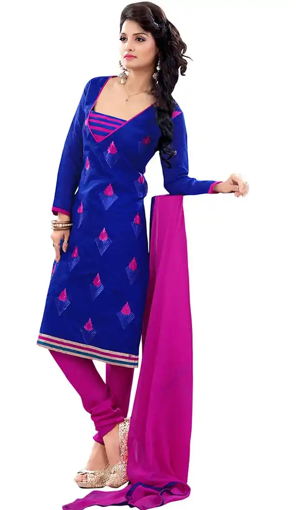Royal Blue Color Chanderi Silk Straight Cut Churidar Kameez with Dupatta | FH457371530