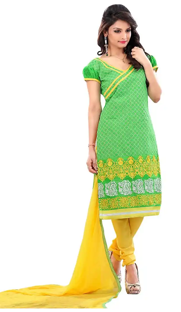 Green Color Chanderi Silk Straight Cut Churidar Kameez with Dupatta | FH457371534