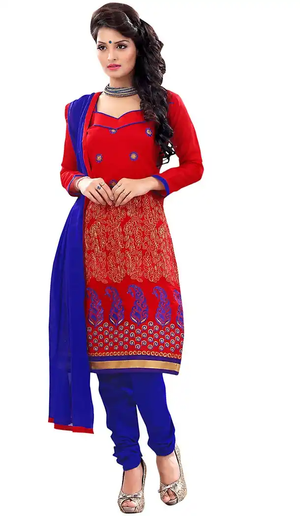 Red Color Chanderi Silk Straight Cut Churidar Kameez with Dupatta | FH457371536