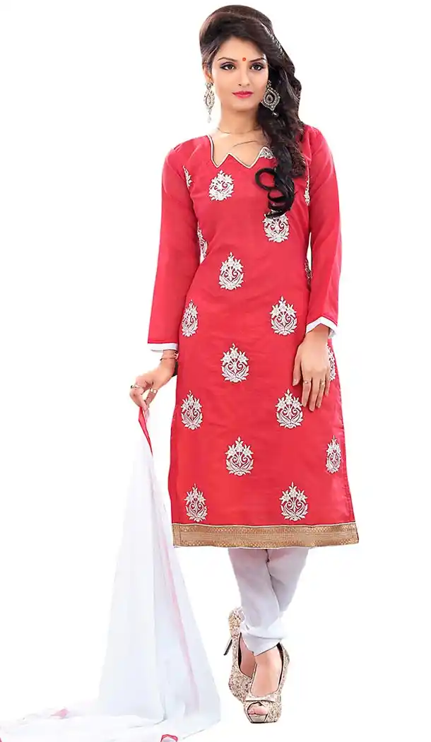 Crimson Color Chanderi Silk Straight Cut Churidar Kameez with Dupatta | FH457371539