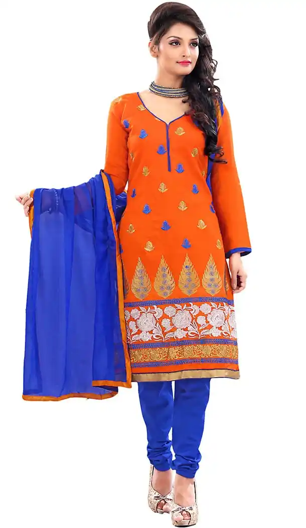 Orange Color Chanderi Silk Straight Cut Churidar Kameez with Dupatta | FH457371540