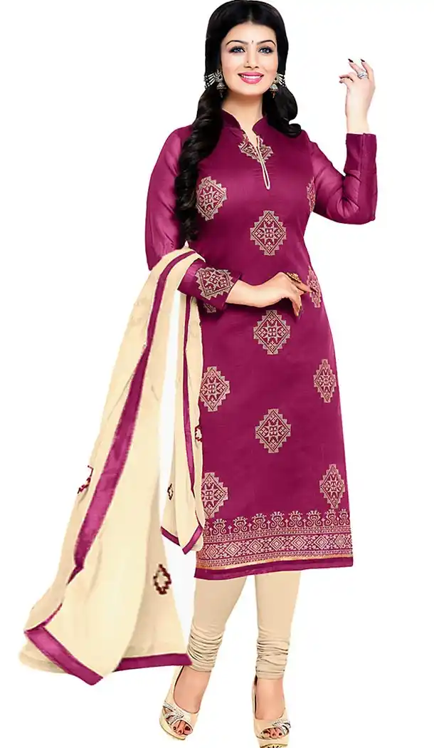 Chanderi Silk Fabric Straight Cut Churidar Suit in Magenta Color | FH457671577