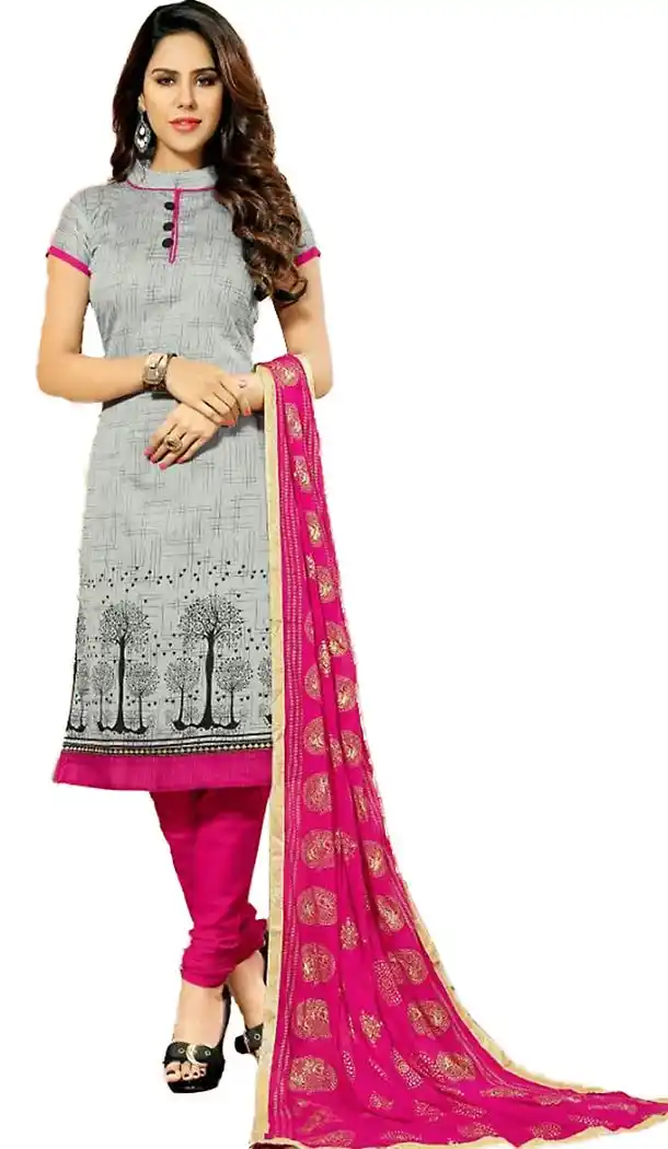 Chanderi Silk Fabric Straight Cut Churidar Suit in Dove Color | FH457671578