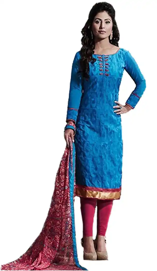 Chanderi Silk Fabric Straight Cut Churidar Suit in Blue Color | FH457671579