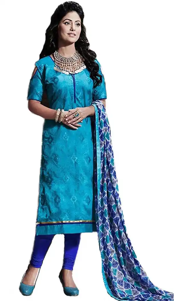 Chanderi Silk Fabric Straight Cut Churidar Suit in Steel Blue Color | FH457671580