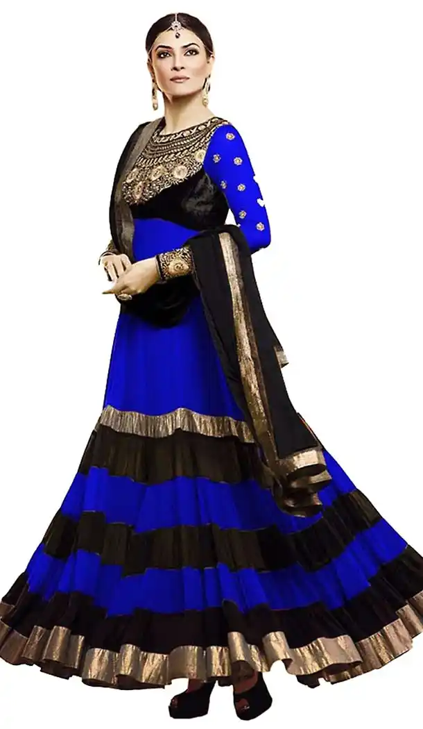 Georgette Fabric Long Anarkali Churidar Suit in Blue Color | FH457671581